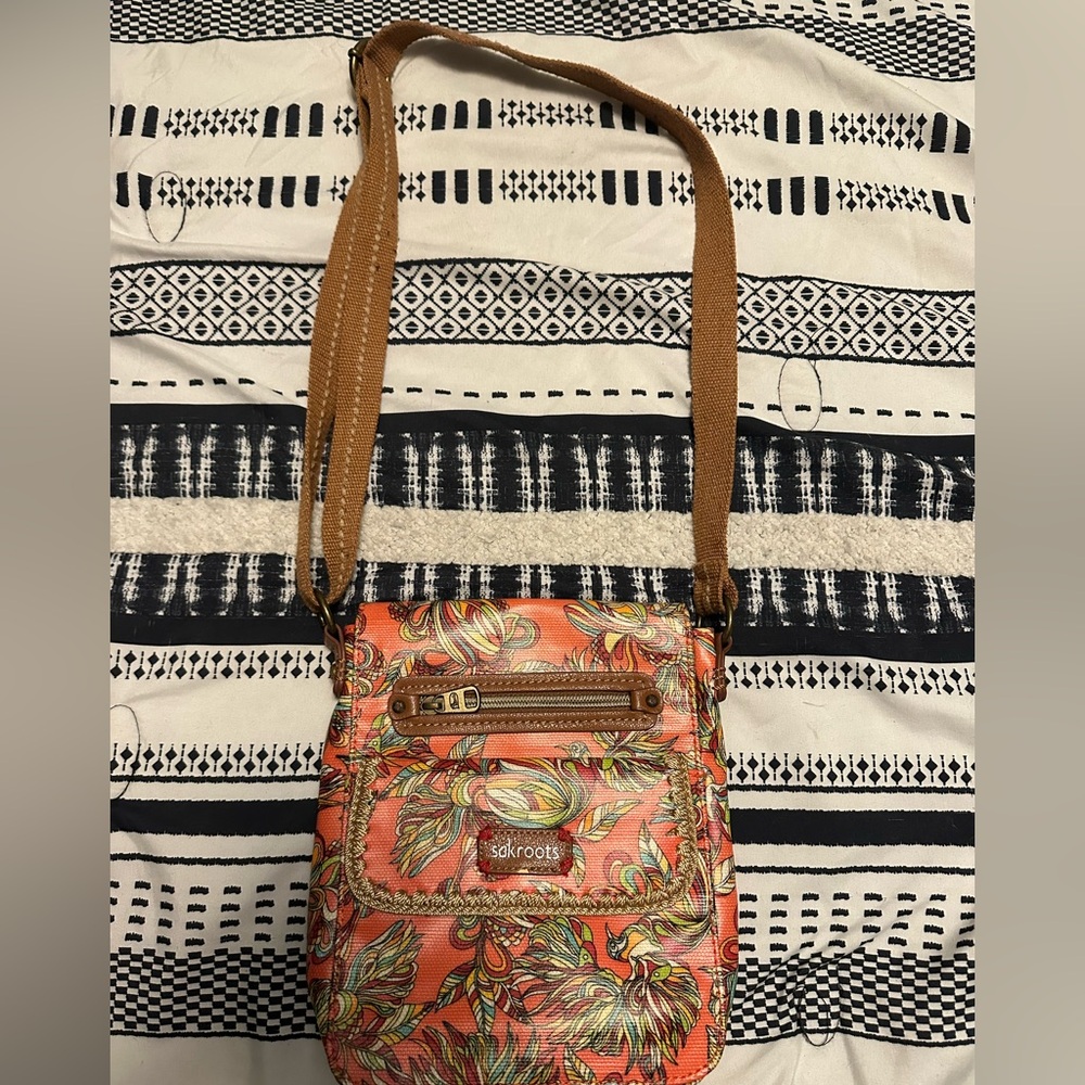 Sakroots Orange Bird Crossbody Messenger Adjustable Strap Cayenne Treehouse
